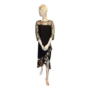 Black and Cream Asymmetrical Embellished Cocktail Dress
